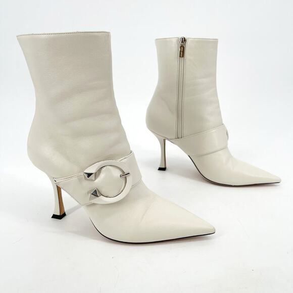 Jimmy Choo White Magik 90 Leather Pointed Toe Heeled Ankle Boot size IT 39 - Picture 1 of 13